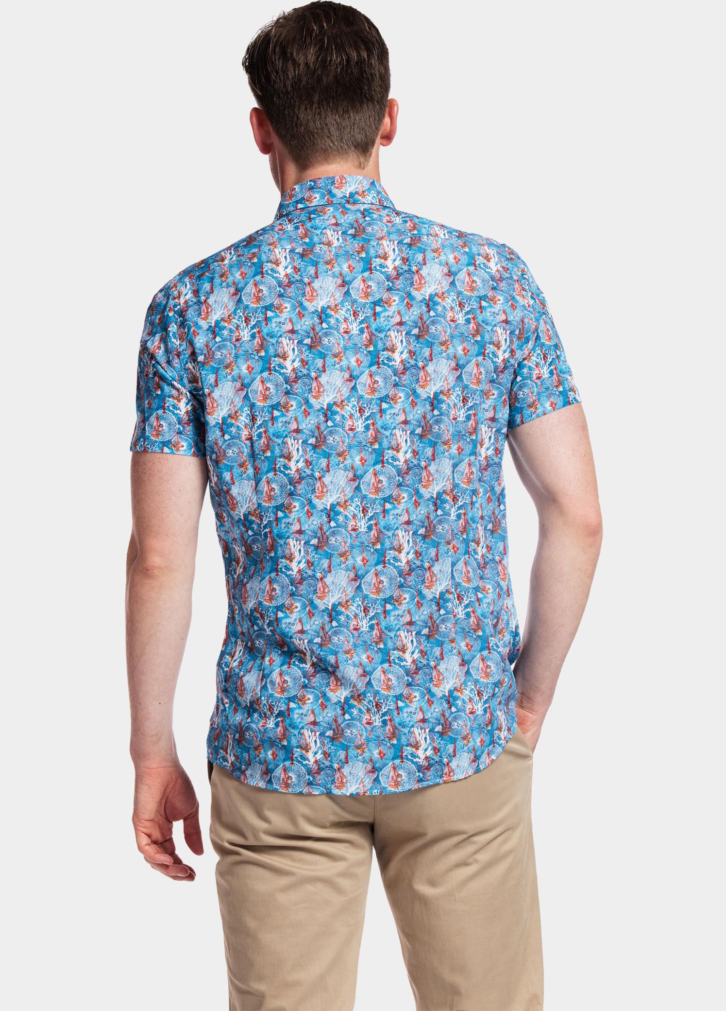 Giordano overhemd korte mouw heren Blauw Front, SS Cutaway Sea Life Pr 416821/64