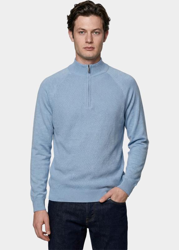 Innocente Half Zip Blauw Half zip met structuur 326/8147 Light Blue