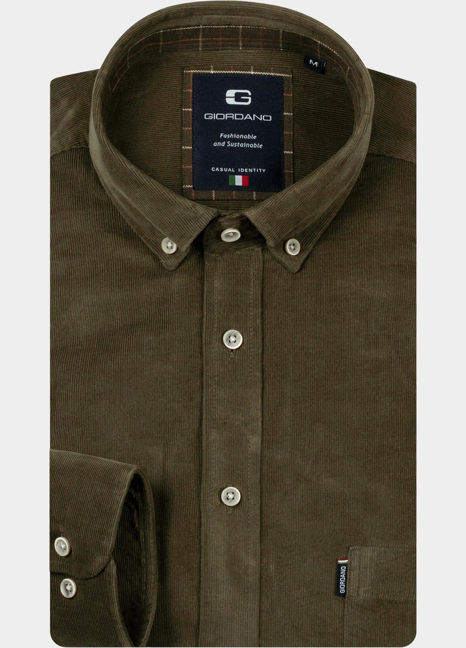 Giordano Overhemd heren Groen Dino Babycord and check 627007/70