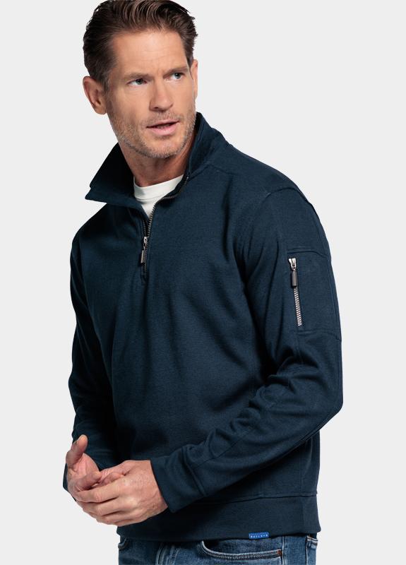 Baileys sweat halfzip Blauw Sweatshirt 1/2 Zip  yarn dyed 523135/60