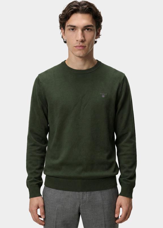 Gant Pullover heren Groen Katoenen trui met ronde hals 8030561/379