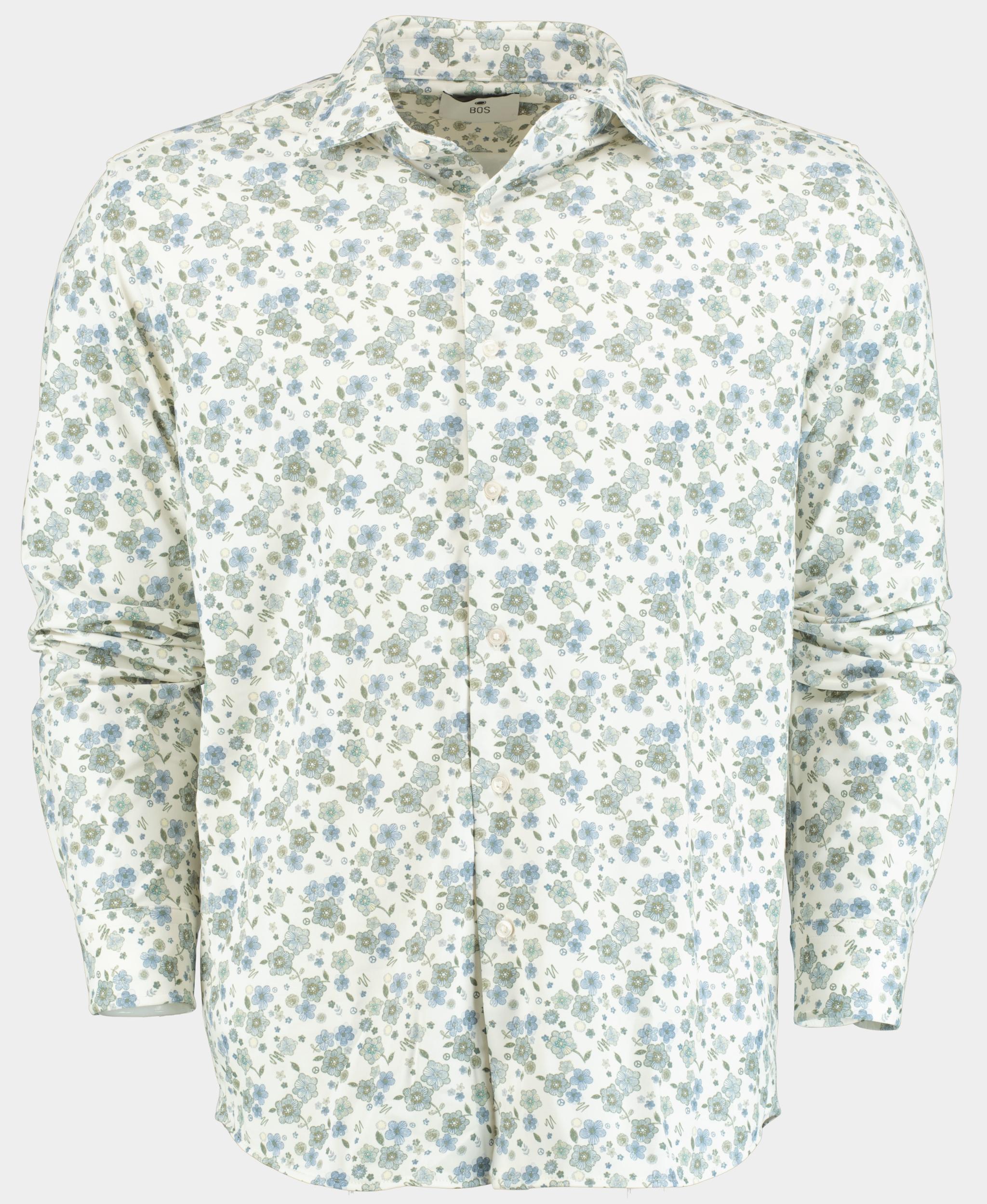 Bos Casual hemd lange mouw Multi Technische print 42540024C/TS480A Ecru/Navy/Jeans/Cactus
