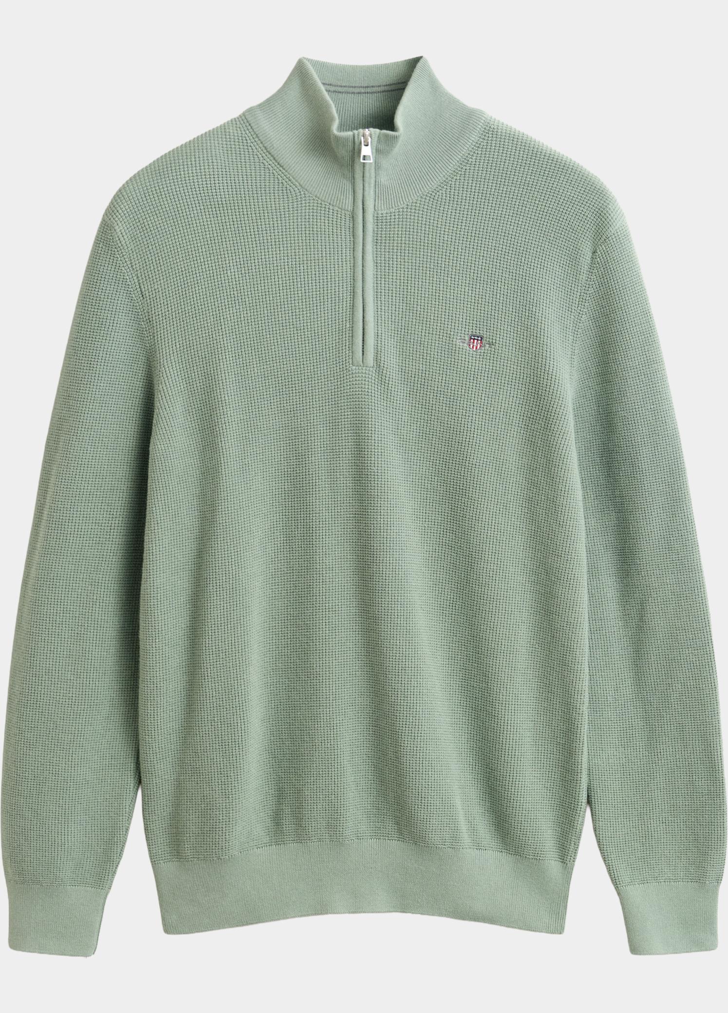 Gant Half Zip Groen Katoenen Textured sweater met 8030292/308