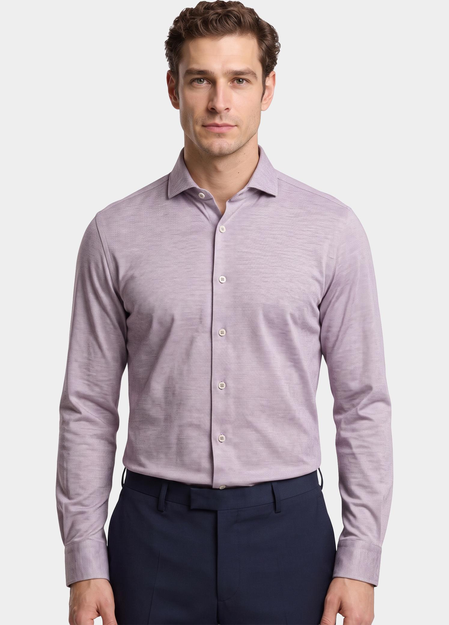 R2 Amsterdam Overhemd extra lange mouw Paars Knitted polyester sorona shir 134.WSP.XLS.013/084