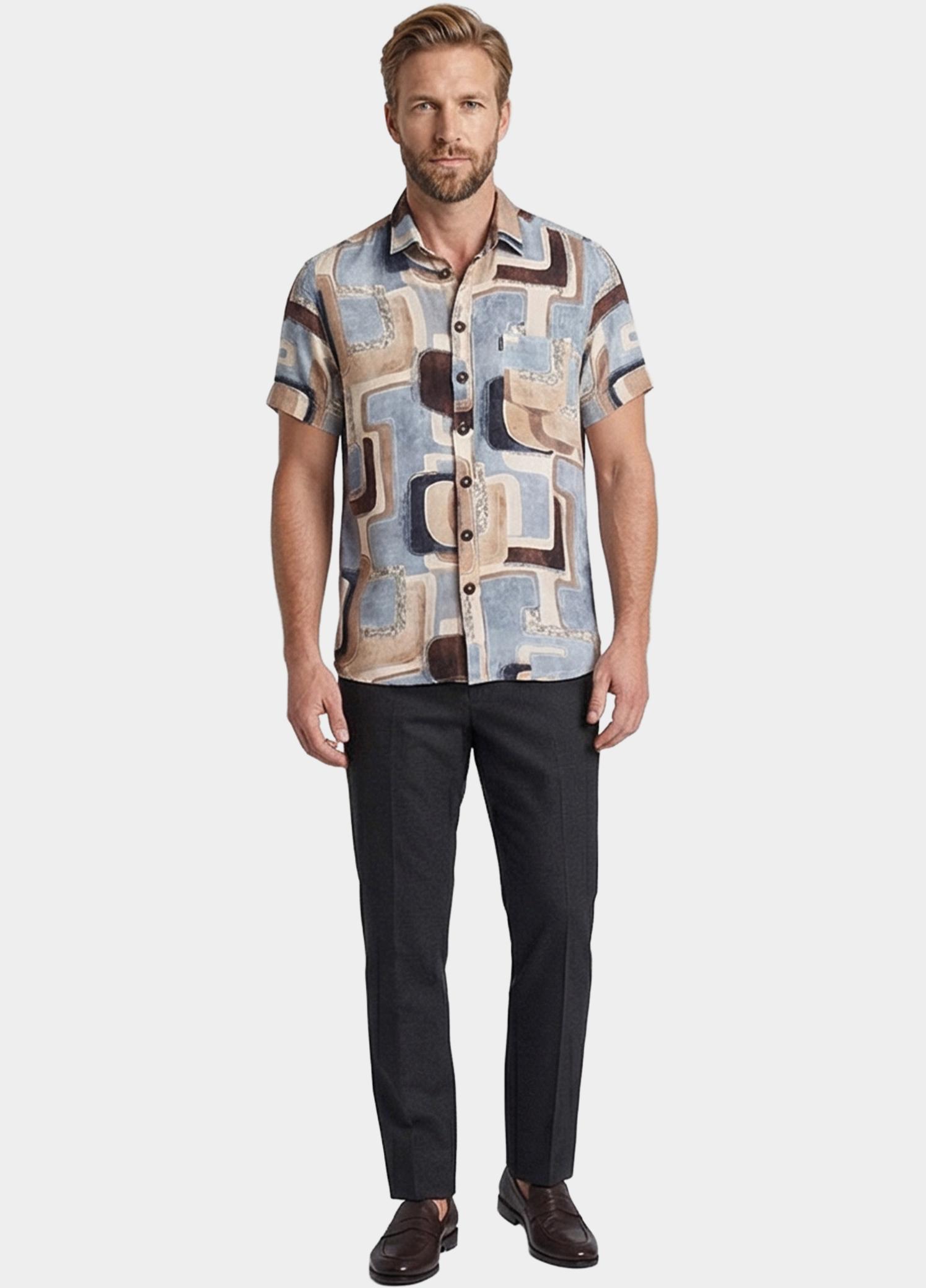 Giordano overhemd korte mouw heren Blauw Vivaro Short Sleeve Resort St 616880/60