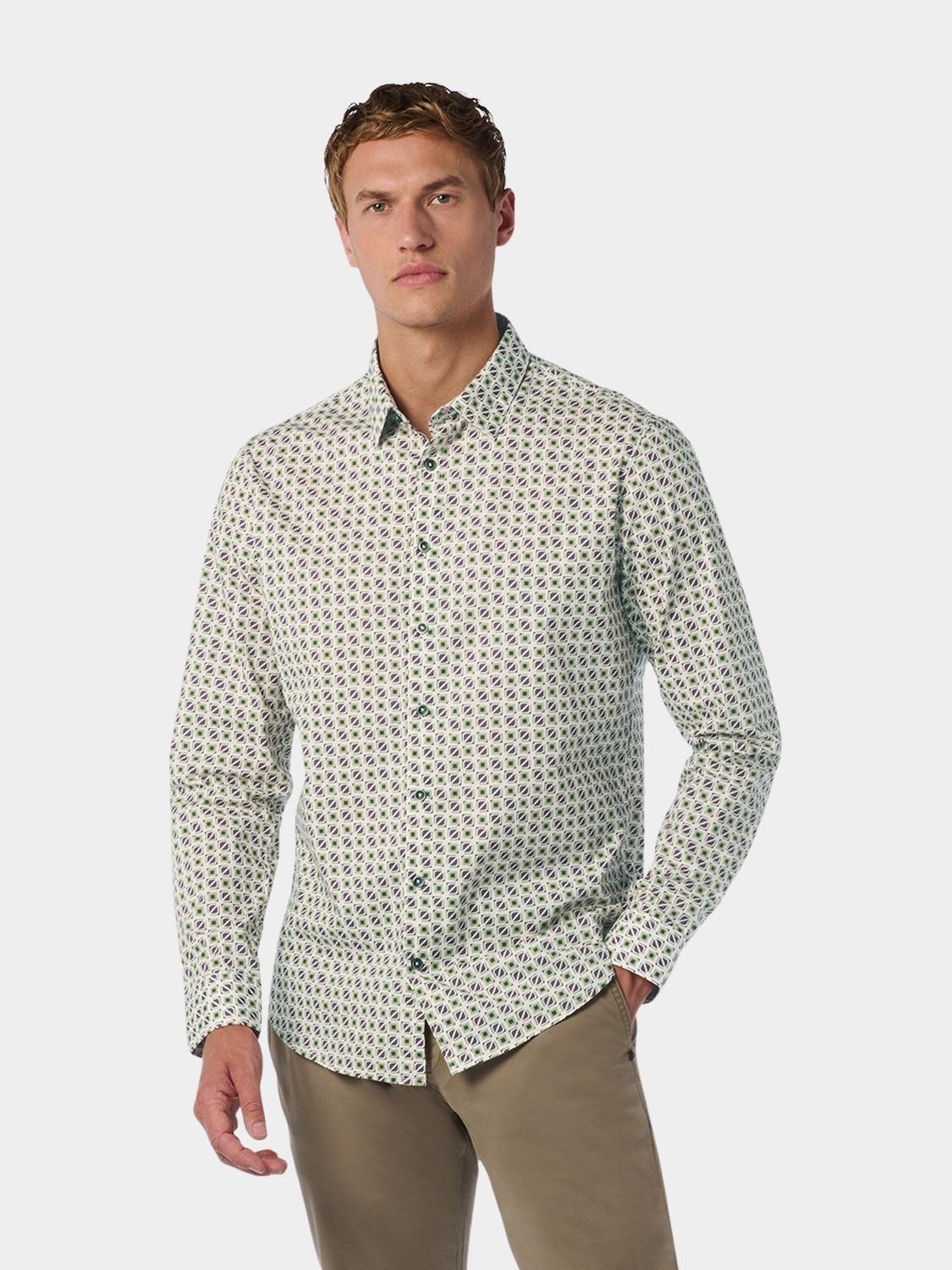 No Excess Casual hemd lange mouw Paars Shirt Stretch Allover Printed 25430713/083