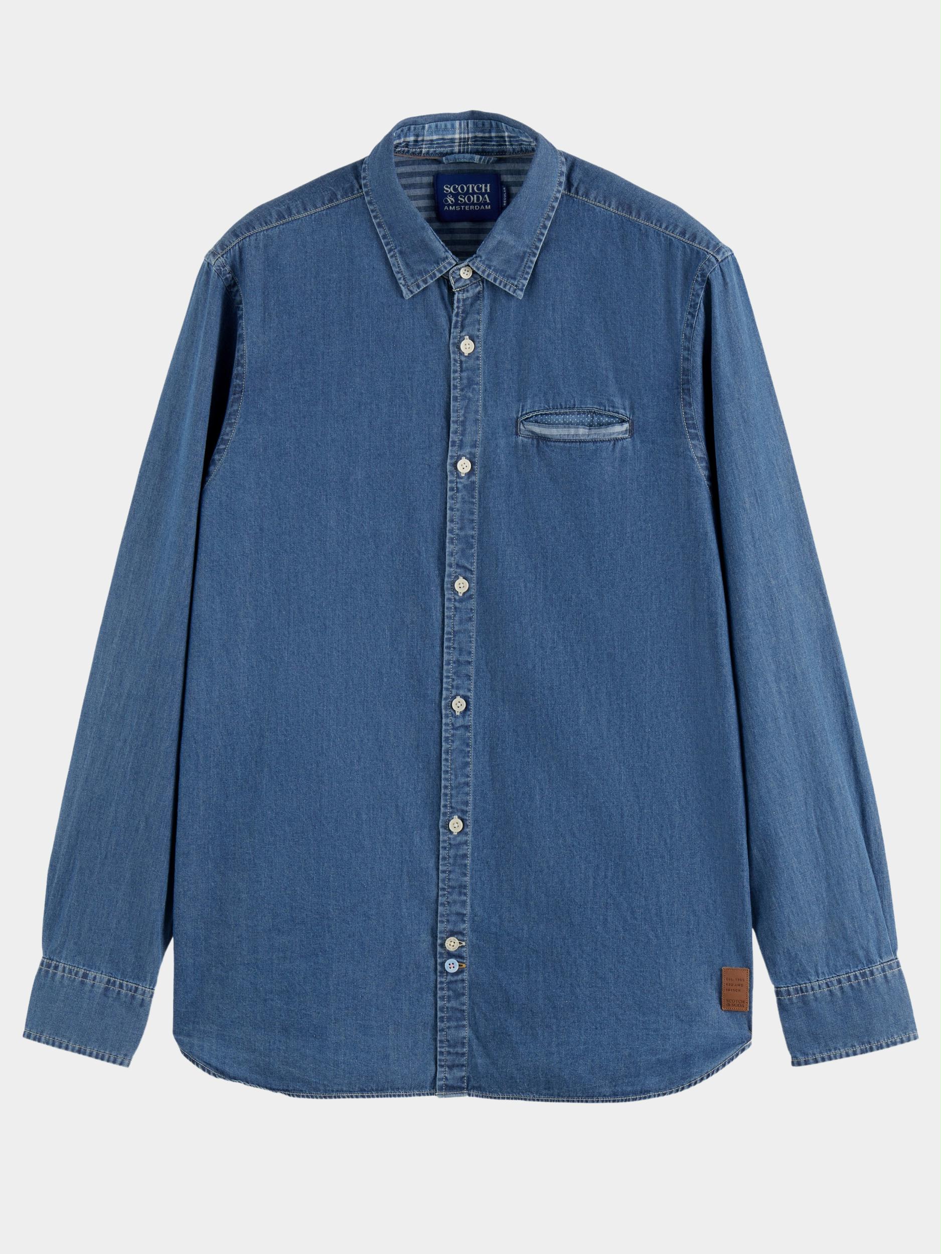 Scotch Soda Casual hemd lange mouw Blauw Regular Fit lightweight detail 172652 0134