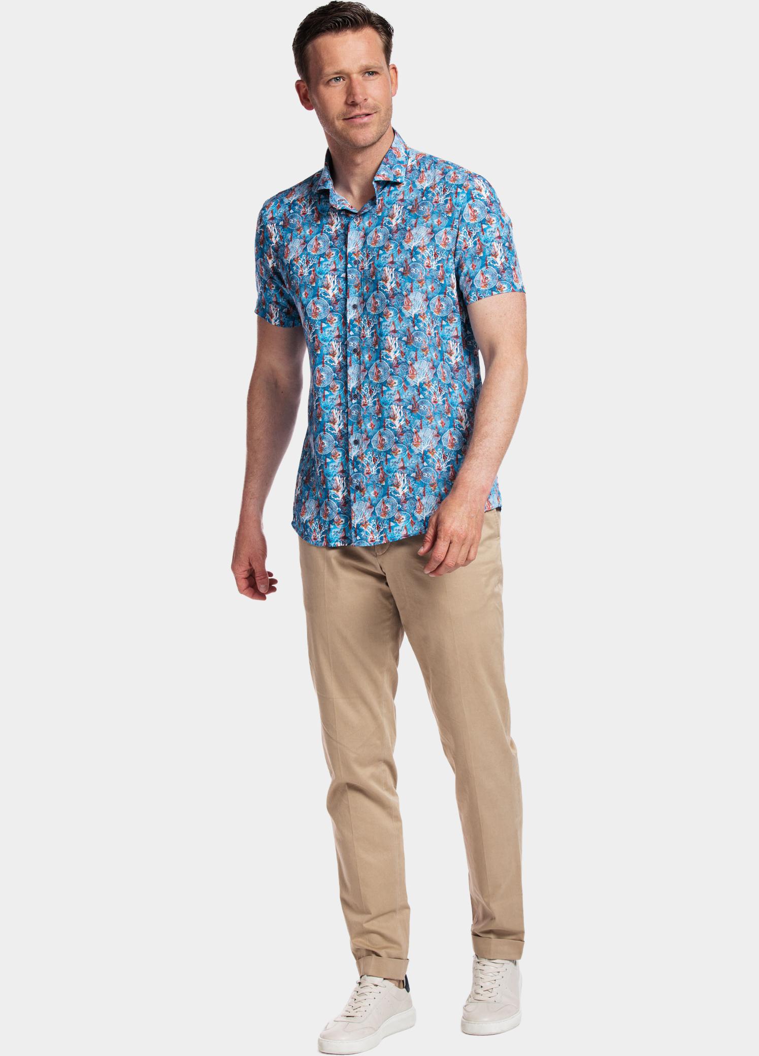Giordano overhemd korte mouw heren Blauw Front, SS Cutaway Sea Life Pr 416821/64