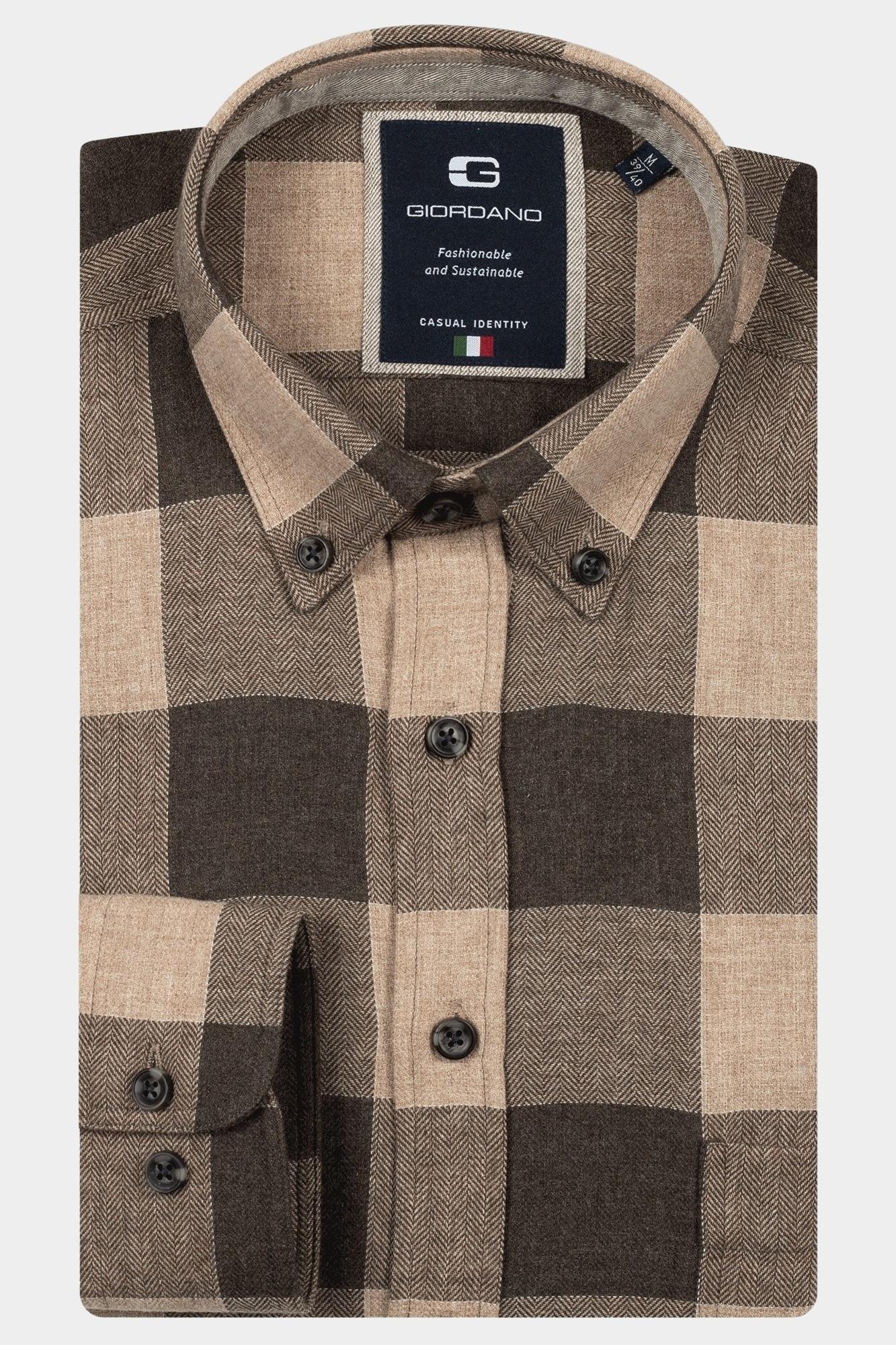 Giordano Casual hemd lange mouw Bruin Brando long sleeve button dow 527303/80