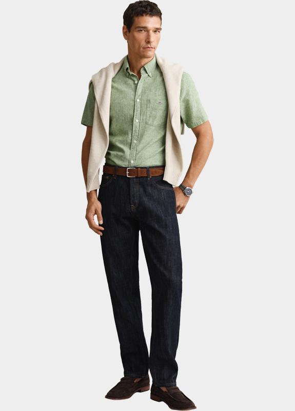 Gant overhemd korte mouw heren Groen Overoverhemd met korte mouwen 3250083/354