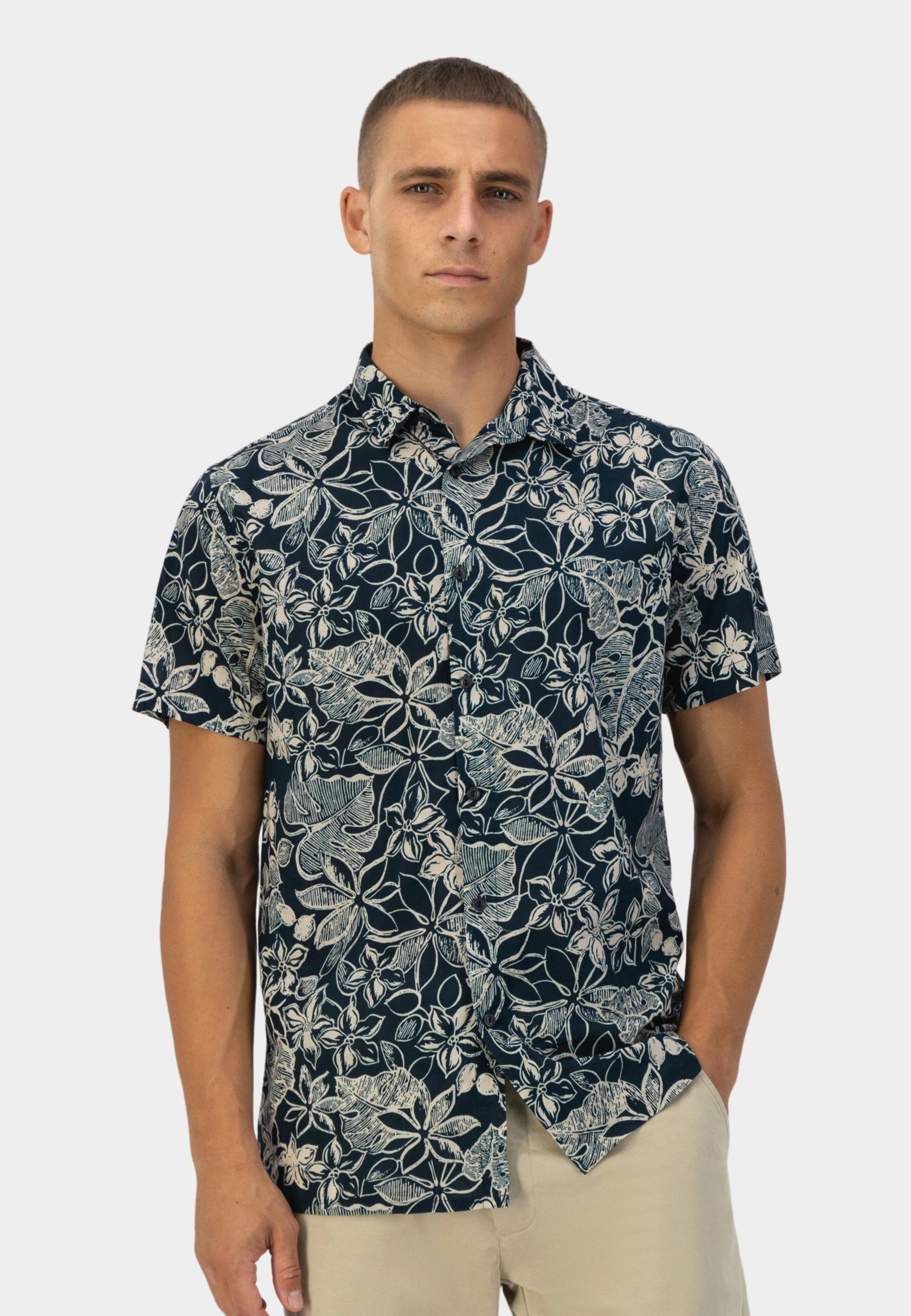 Dstrezzed Casual hemd korte mouw Blauw Shirt 2 Tone Flower Voile 311418/649
