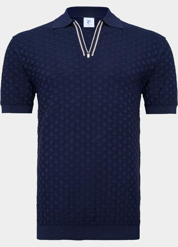 R2 Amsterdam Polo korte mouw Blauw Zipper Polo Short Sleeve Cott 132.POLO.018/010