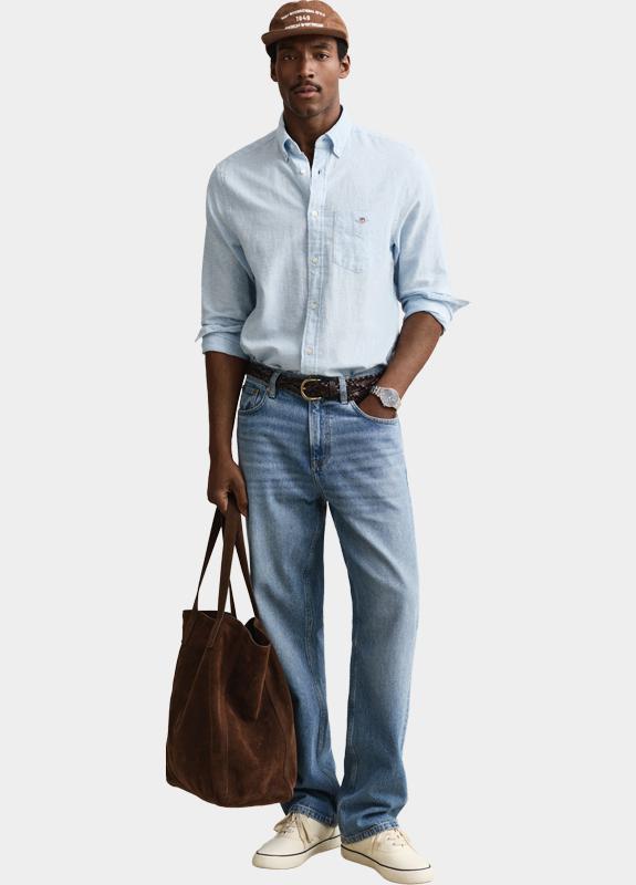 Gant Overhemd heren Blauw Overoverhemd van linnenmix 3250082/450