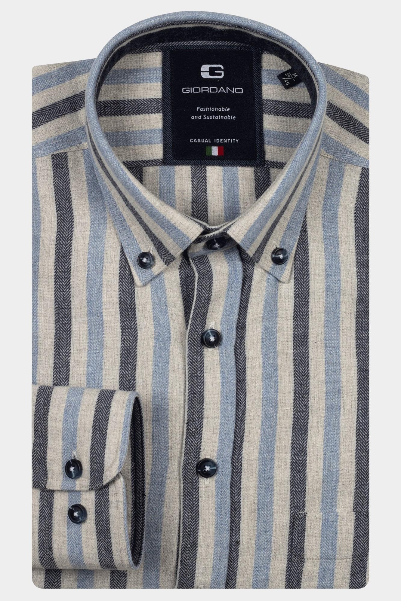 Giordano Casual hemd lange mouw Blauw Brando long sleeve button dow 527102/60