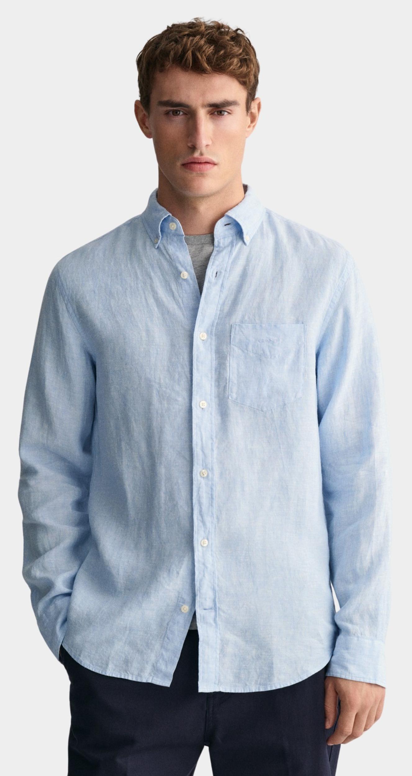 Gant Casual hemd lange mouw Blauw Linen Shirt 3240102/468