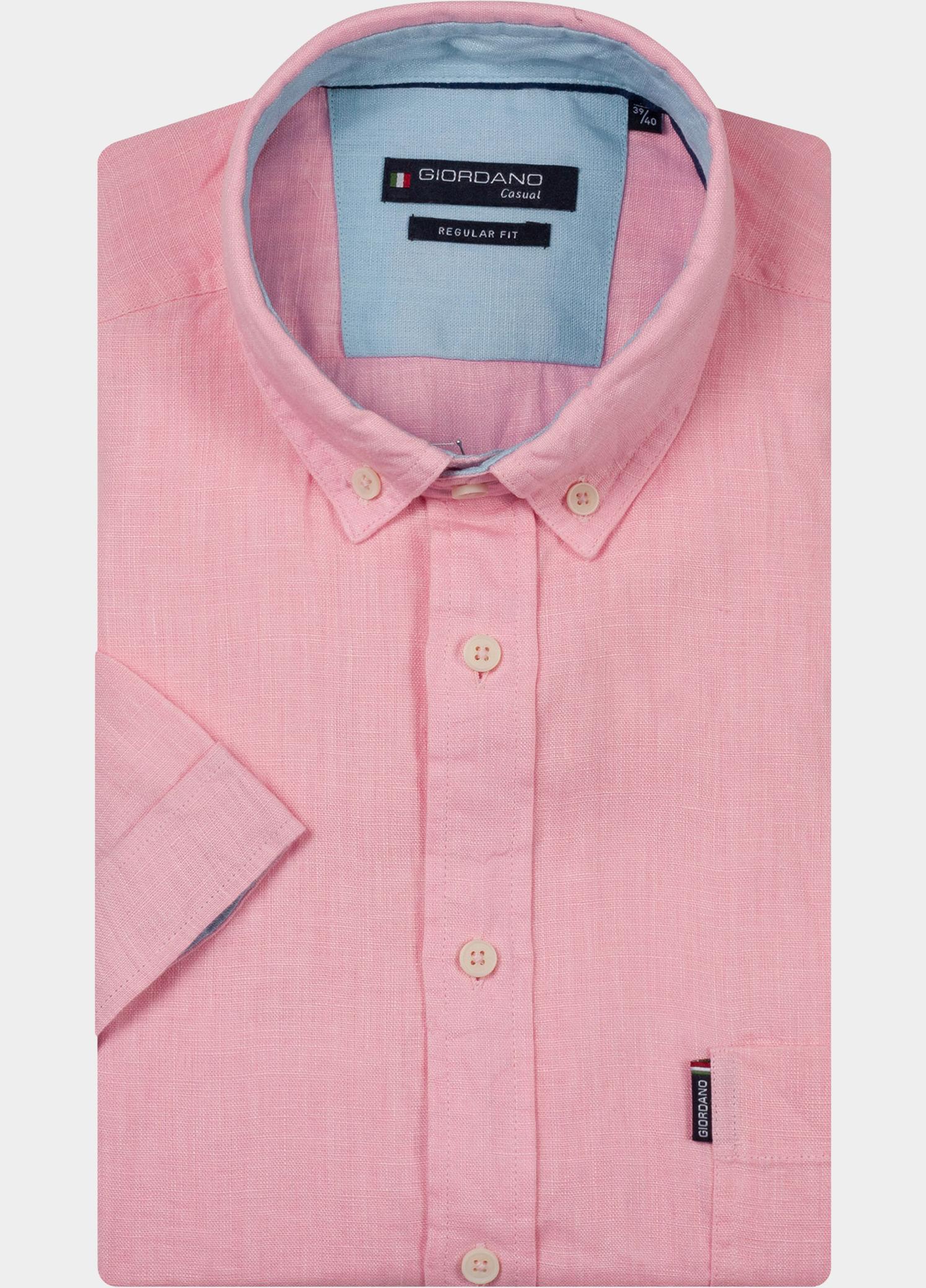Giordano overhemd korte mouw heren Roze League Short Sleeve Button Do 616009/50
