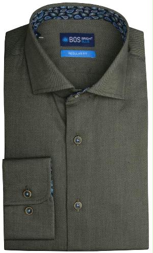 Bos Bright Blue Business hemd lange mouw Groen Wesley Dressual Shirt 19306WE04BO/368 Olive