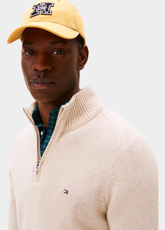 Tommy Hilfiger Half Zip Beige LAMBSWOOL ZIP MOCK MW0MW36536/AFL