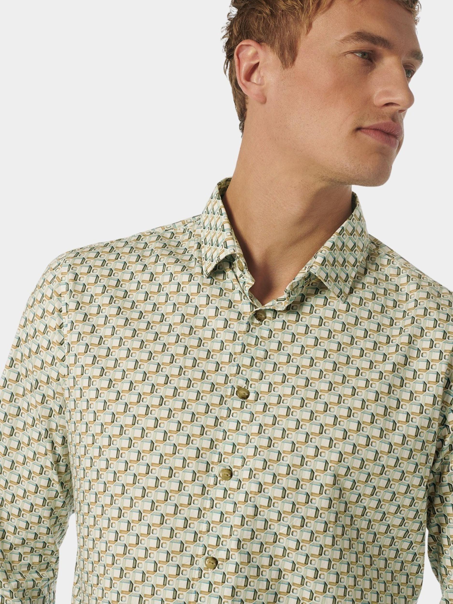 No Excess Casual hemd lange mouw Groen Shirt Stretch Allover Printed 23450209/058