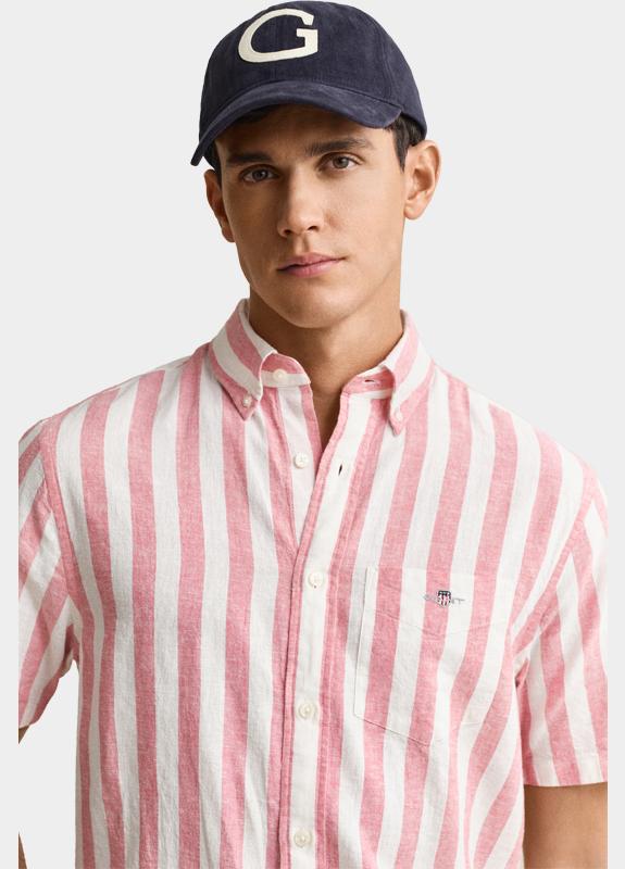 Gant overhemd korte mouw heren Roze Gestreept overoverhemd met ko 3260020/622