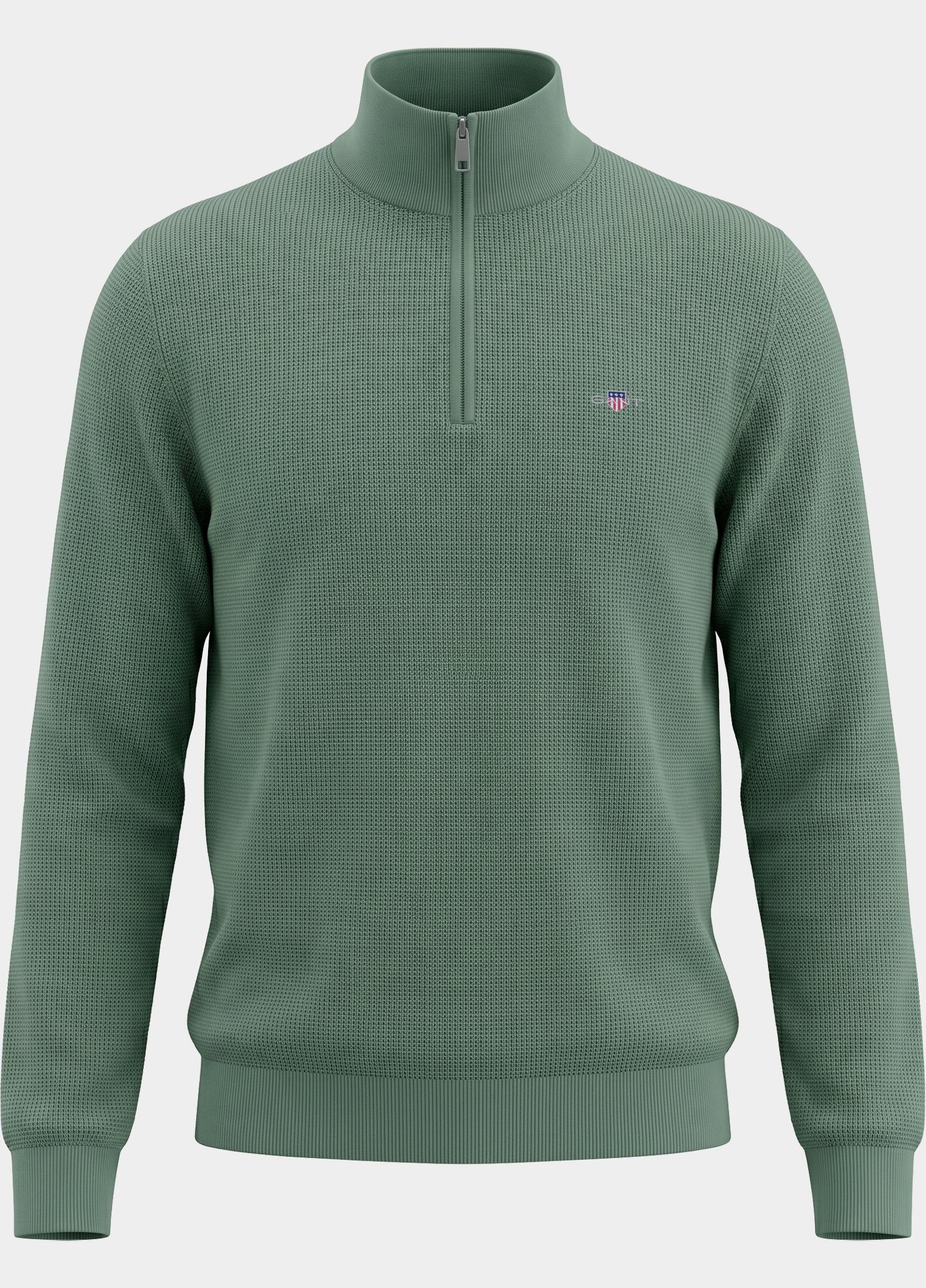 Gant Half Zip Groen Katoenen Textured sweater met 8030292/308