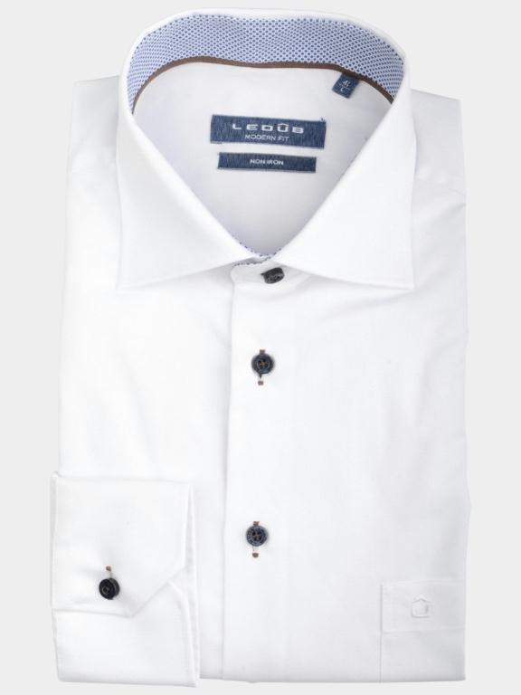 Ledub Business hemd lange mouw Wit Overhemd Wit borstzak MF 0139139/910170