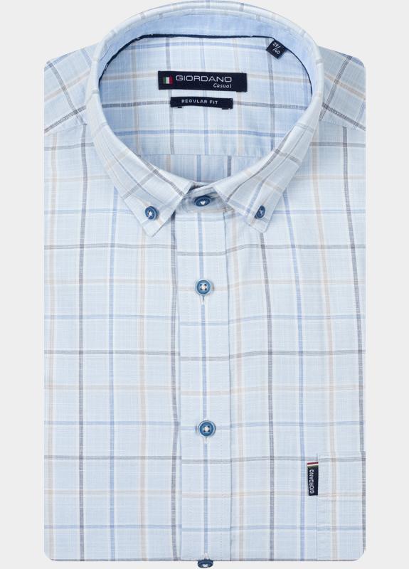 Giordano overhemd korte mouw heren Blauw League Short Sleeve Button Do 616341/61