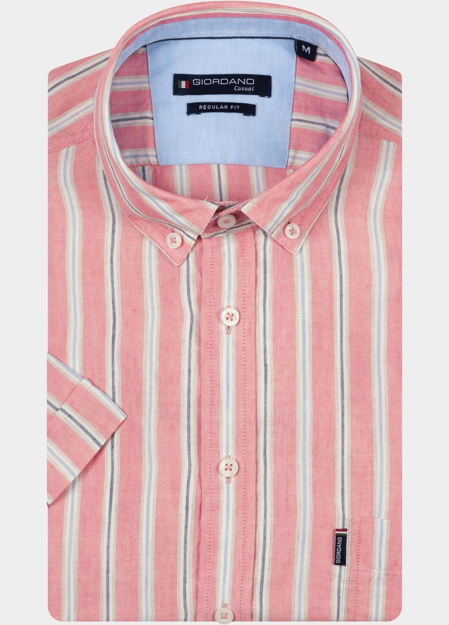 Giordano overhemd korte mouw heren Roze League Short Sleeve Button Do 616118/50