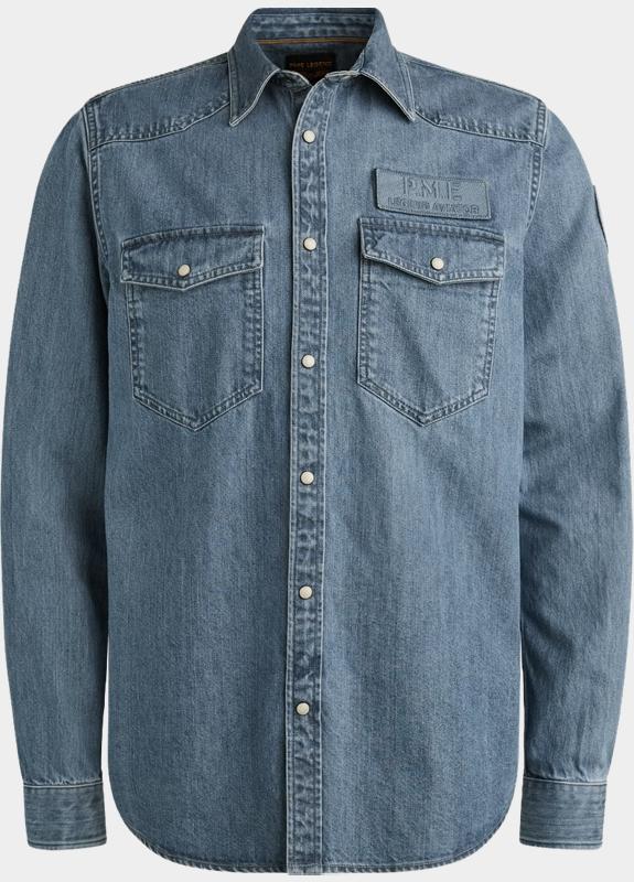 PME Legend Casual hemd lange mouw Blauw LONG SLEEVE SHIRT Indigo Deni PSI2511248/DEB