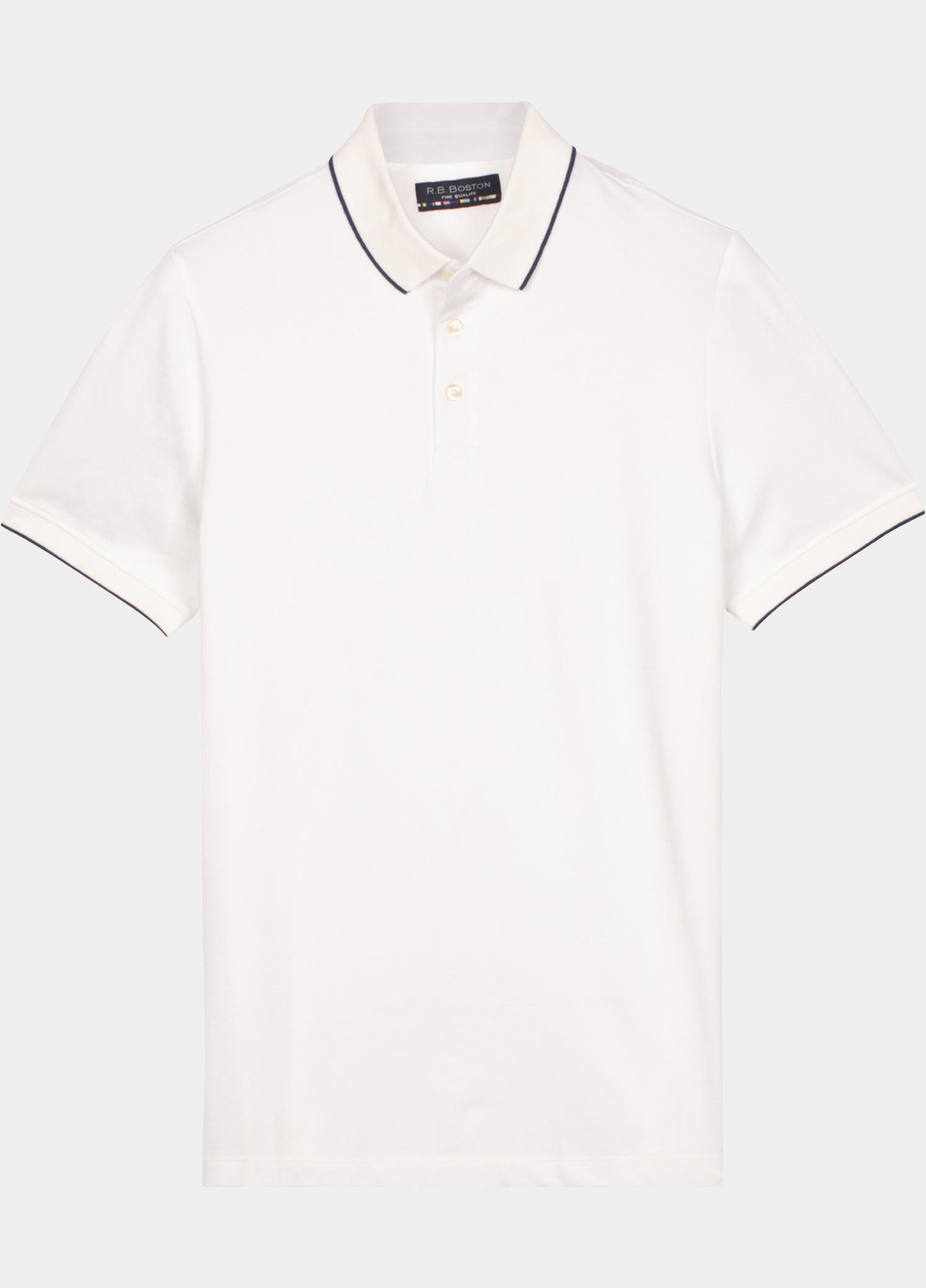 R.B. Boston Polo heren Wit Polo Shirt  Solid Oxford Piqu 615294-78/10
