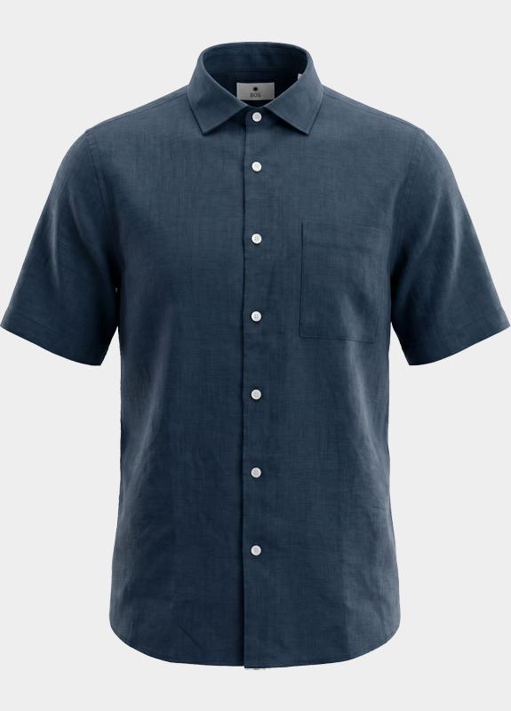 Bos overhemd korte mouw heren Blauw Linnen shirt 5700.426/208