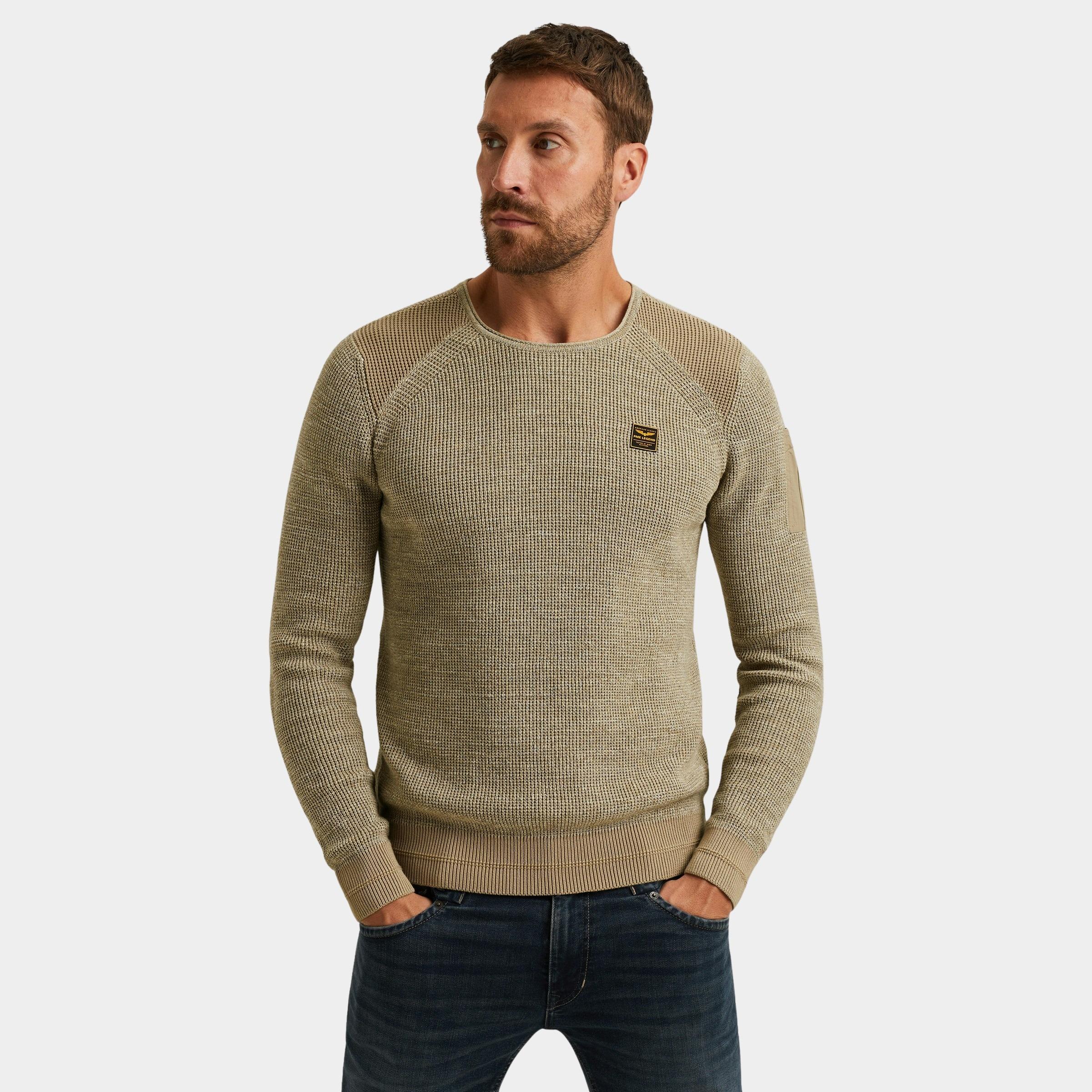 PME Legend Pullover Groen R-neck cotton rib melee knit PKW2509301/8011