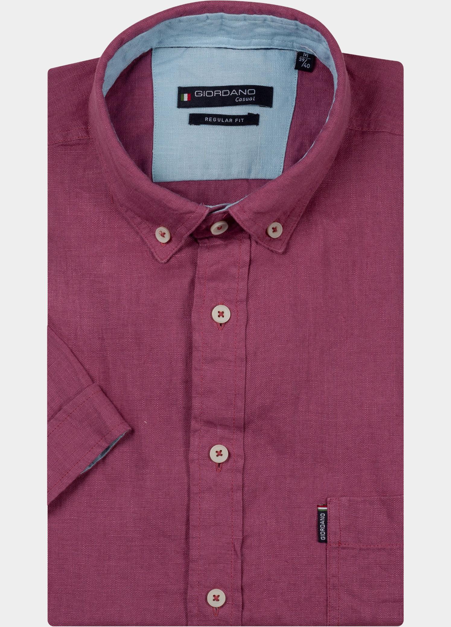 Giordano overhemd korte mouw heren Roze League Short Sleeve Button Do 616009/51