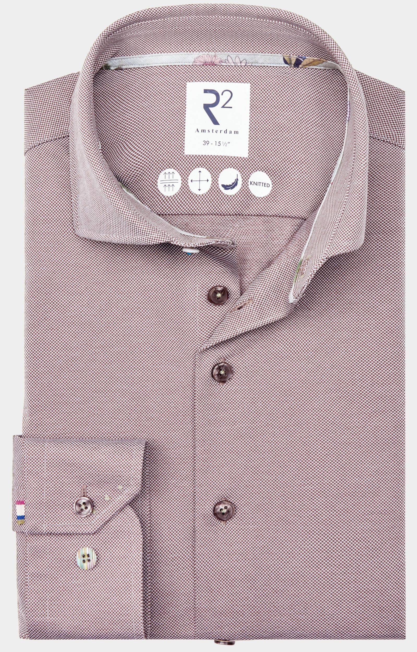 R2 Amsterdam Casual hemd lange mouw Bruin Solid Japanese knitted 128.WSP.001/041