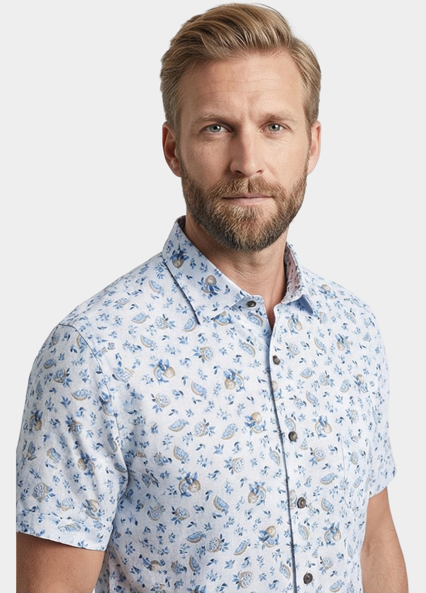 Giordano overhemd korte mouw heren Blauw Trento Short Sleeve Button Un 616050/61