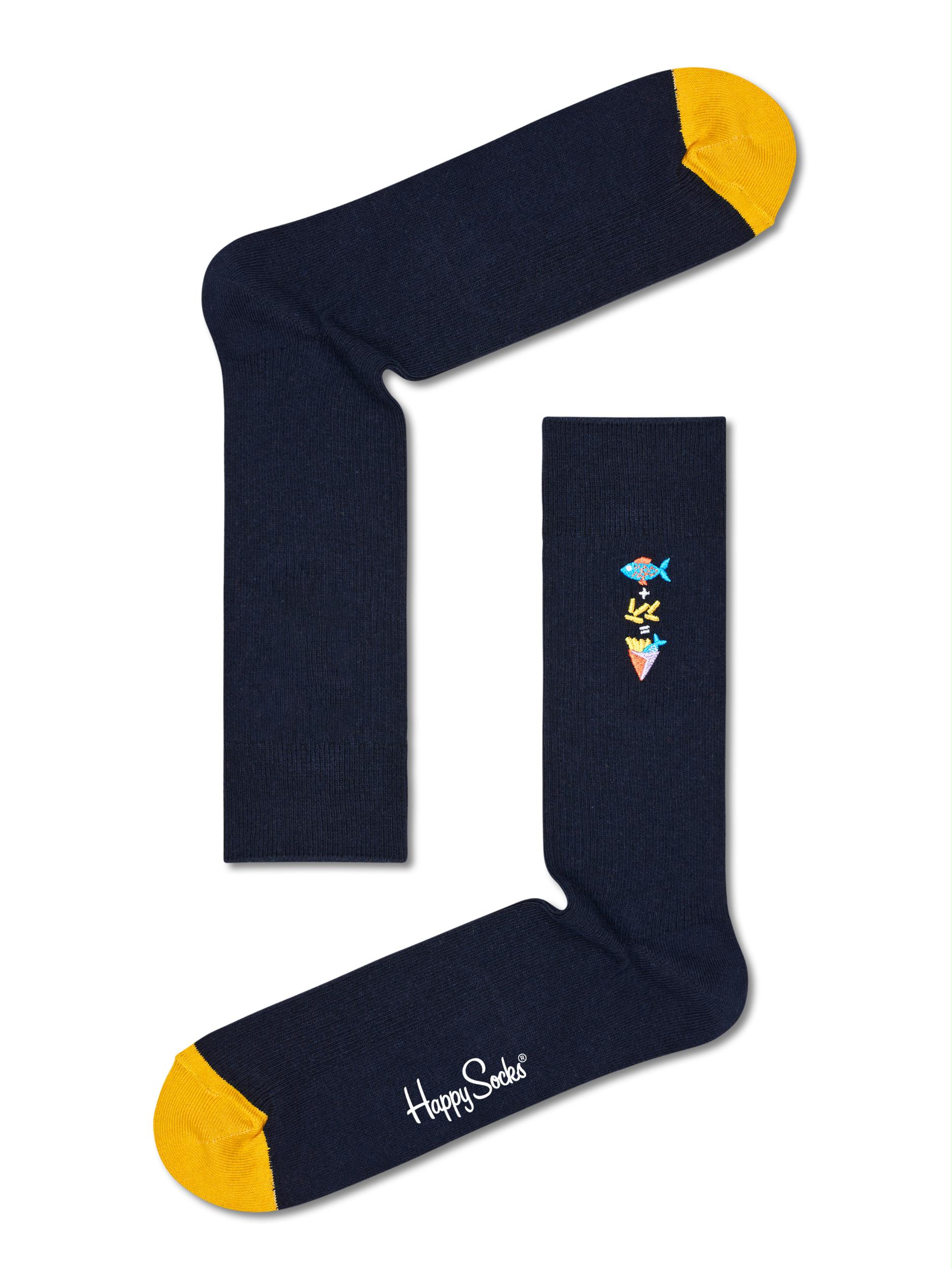 Happy Socks Sokken Blauw Ribbed Embroidery Fish n Chips REFNC01/6500