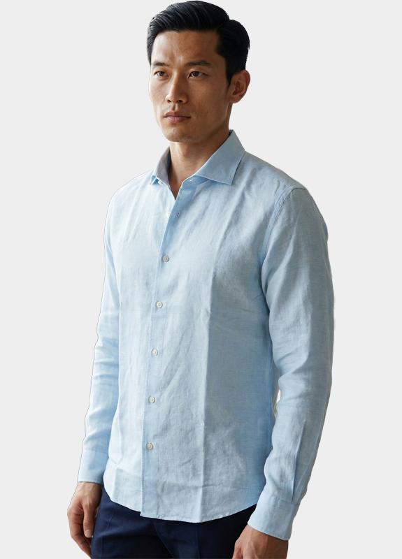 Bos Casual hemd lange mouw Blauw Linnen Shirt 5405.426/214