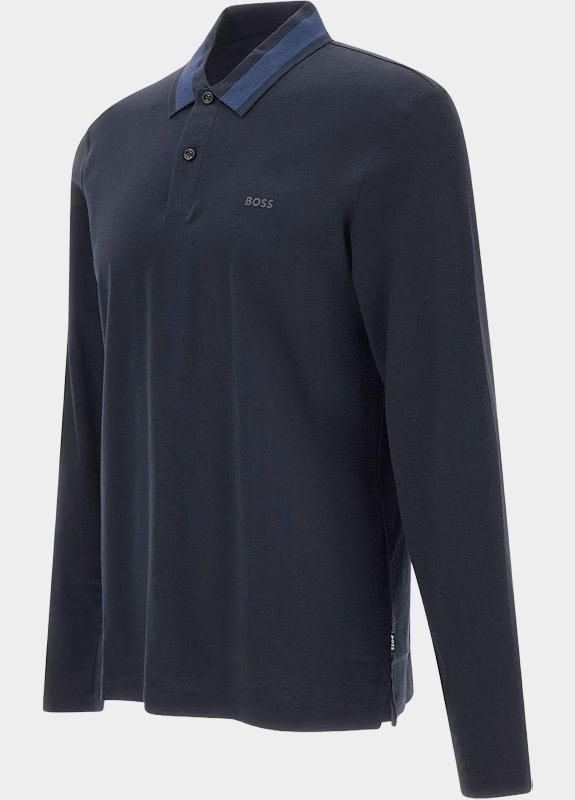 BOSS Black Polo lange mouw Blauw H-Pleins 200 10273705 01 50549257/405