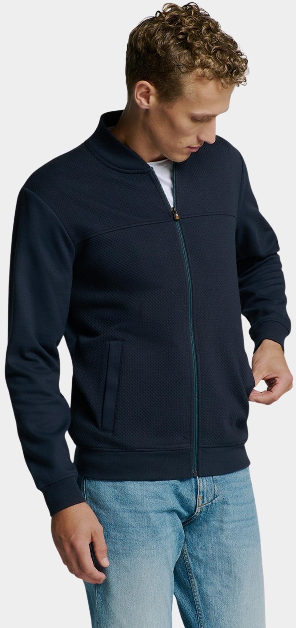 No Excess Vest Blauw Sweater Full Zipper Jacquard 27100119/096