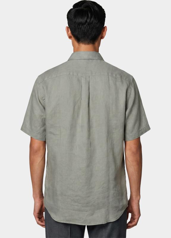 Bos Casual hemd korte mouw Groen Linnen Shirt 5700.426/356