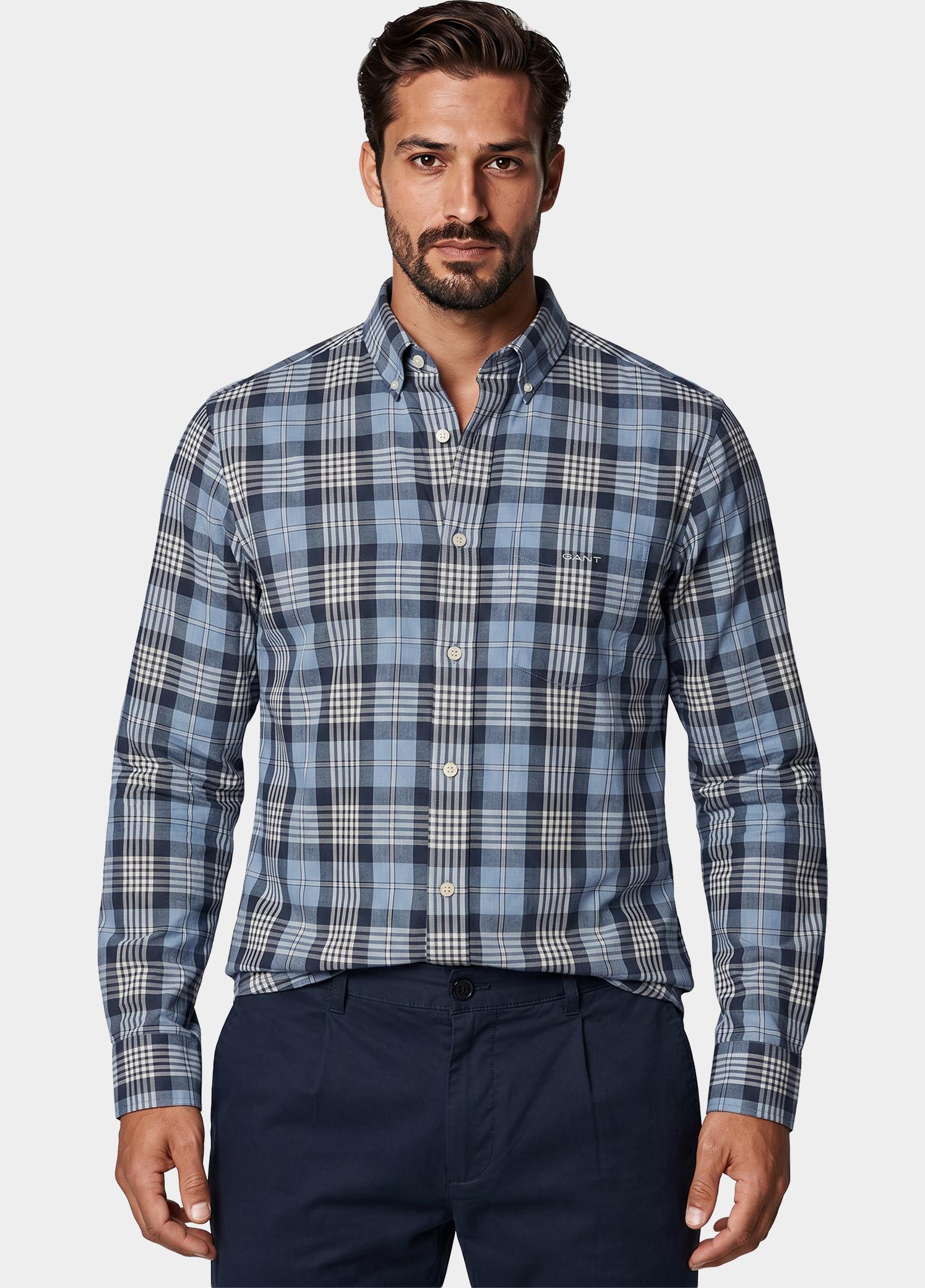 Gant Overhemd heren Blauw Checked Melange Poplin Shirt 3262006/901