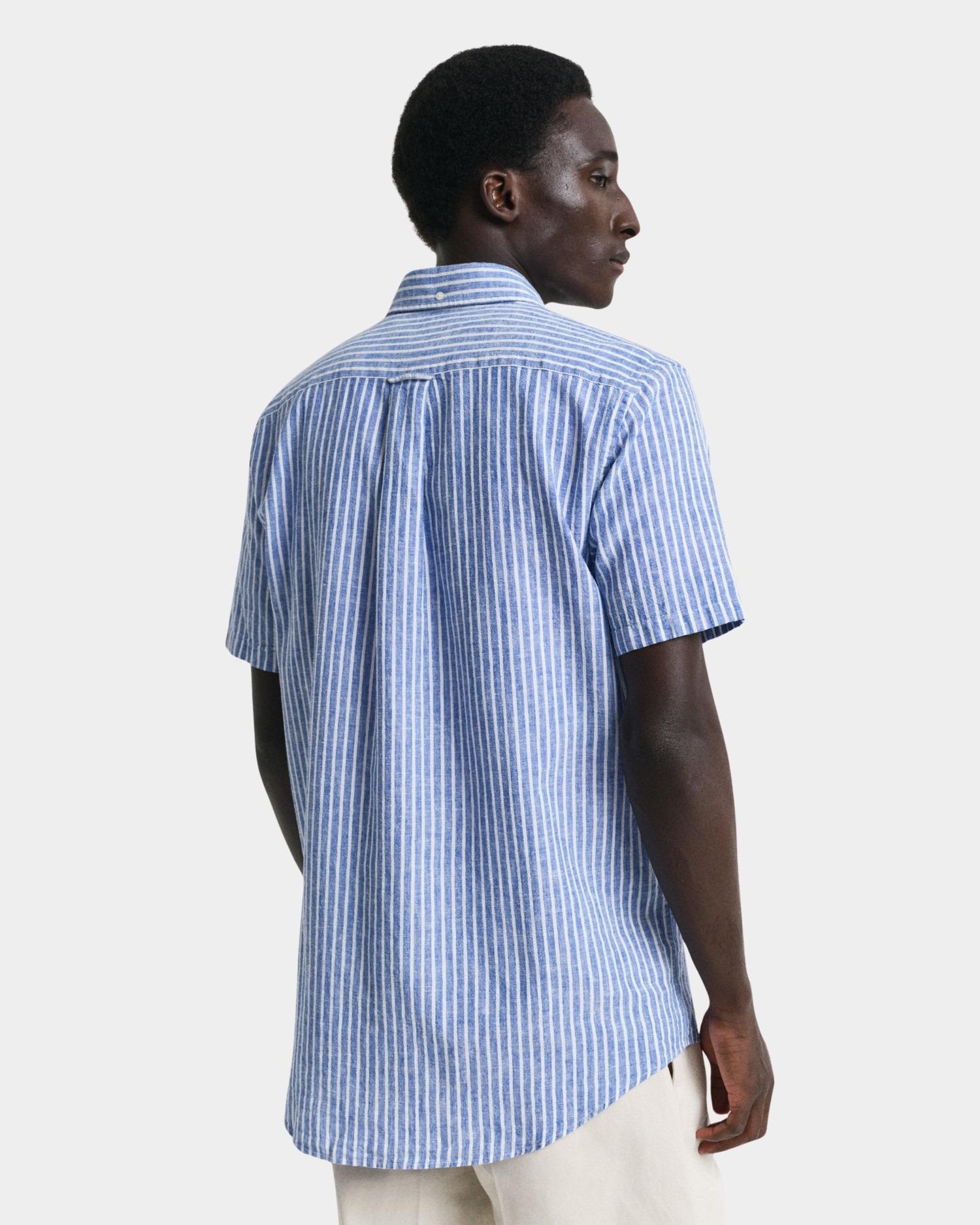 Gant Casual hemd korte mouw Blauw REG COTTON LINEN STRIPE SS SH 3250039/407