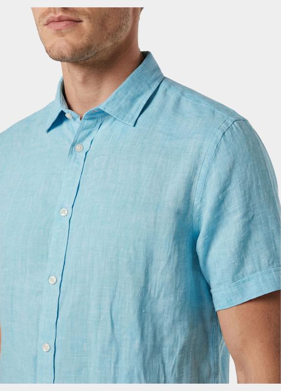 Blue Coast overhemd korte mouw heren Blauw 100% linnen, regular fit 115L/0016