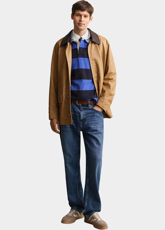 Gant Polo lange mouwen heren Blauw Gestreepte Heavy Rugger met c 2004083/417