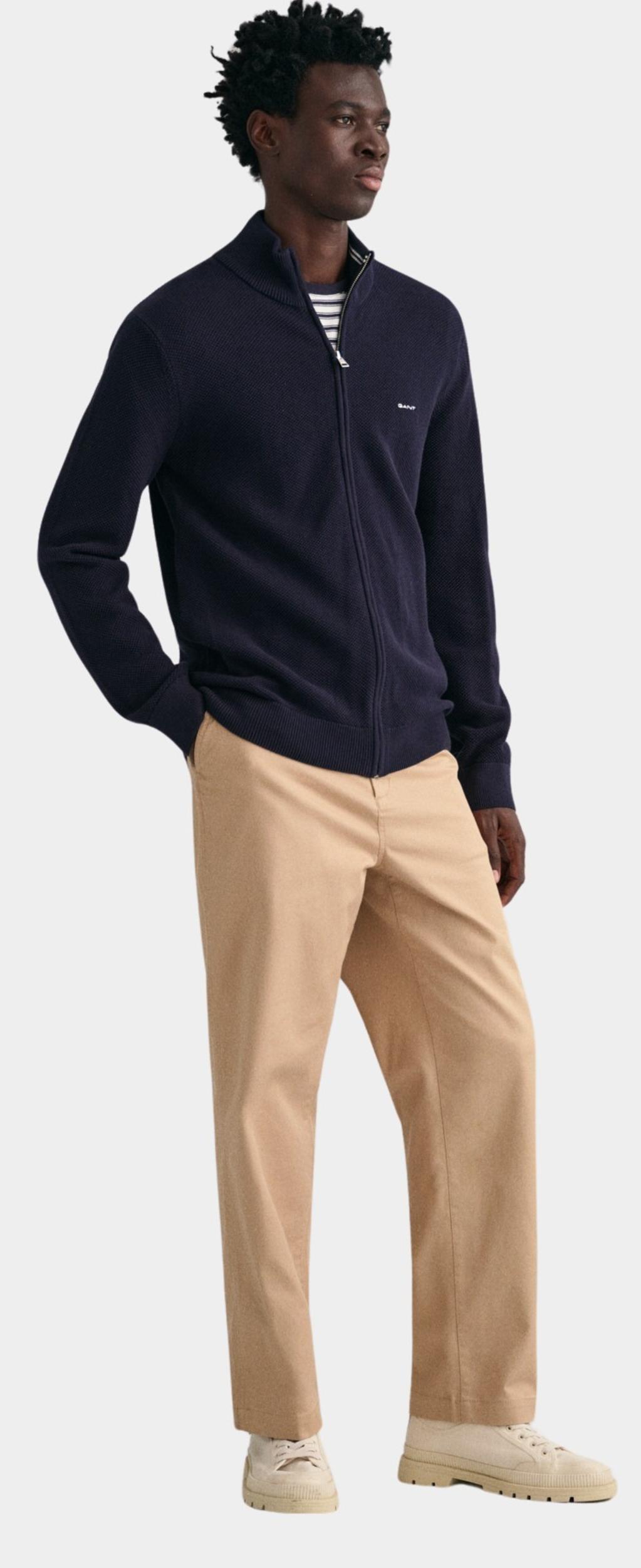 Gant Vest heren Blauw Cotton Pique Zip Cardigan 8040524/433