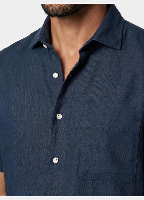 Bos overhemd korte mouw heren Blauw Linnen shirt 5700.426/208