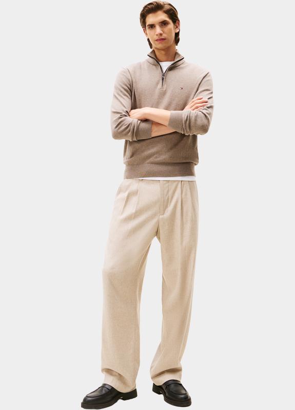 Tommy Hilfiger Half Zip Beige PIMA ORG CTN CASHMERE ZIP MOC MW0MW28049/HI3