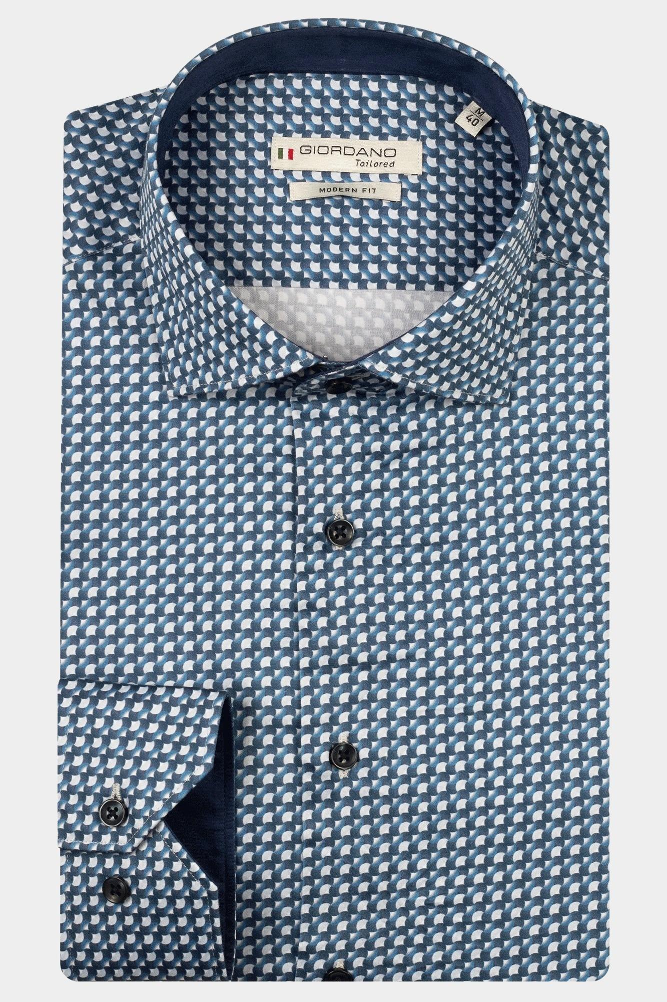 Giordano Casual hemd lange mouw Blauw Maggiore long sleeve semi cut 527812/60