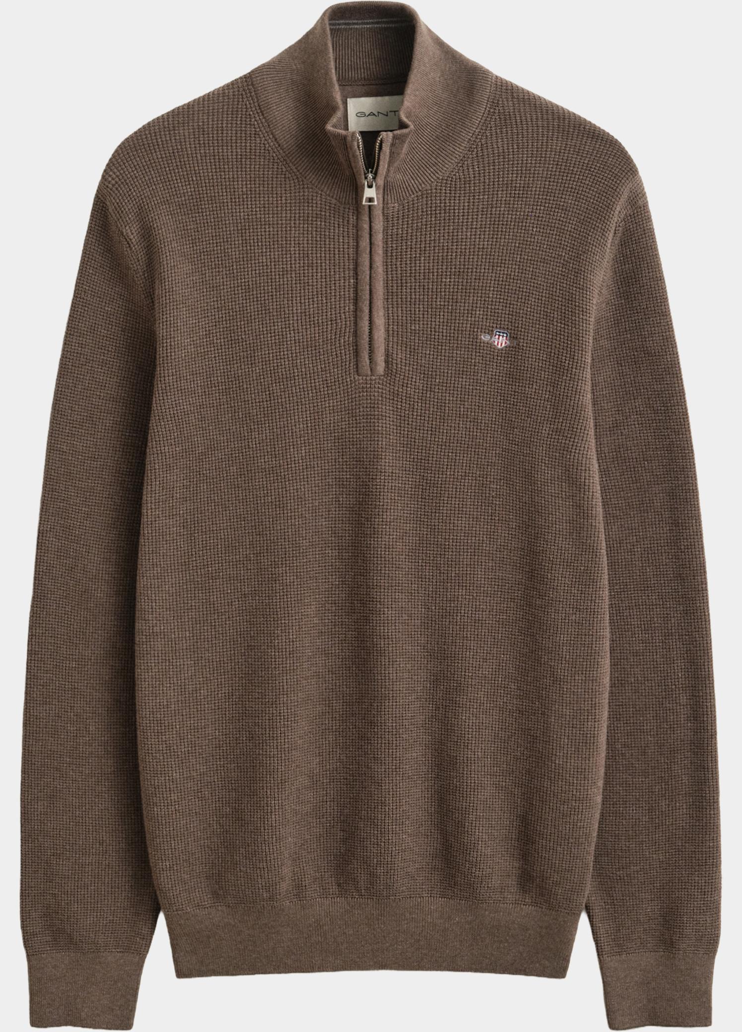 Gant Half Zip Bruin Katoenen Textured sweater met 8030292/294