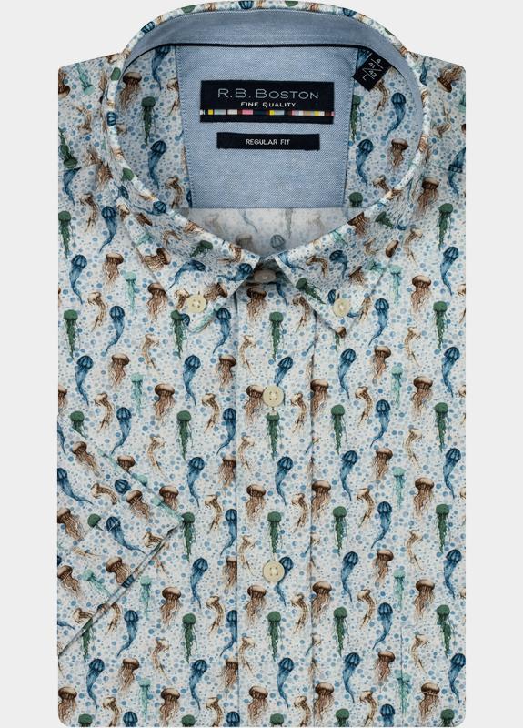 R.B. Boston Casual hemd korte mouw Groen regular fit met kwalletjes 516670/716